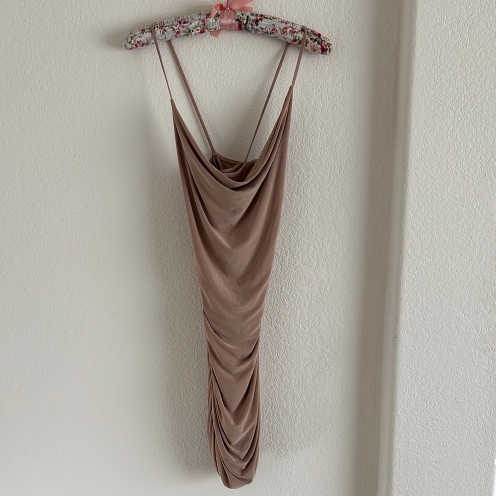 Hottie Ruched Slip Dress Cowl Neck Cocktail